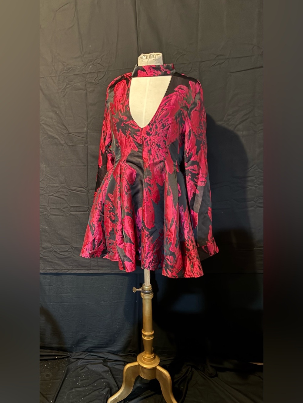 Aveloria Red and Black Floral Fit-and-Flare Dress